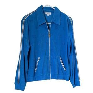 Vintage St John sport blue terry cloth zip up track jacket sz M